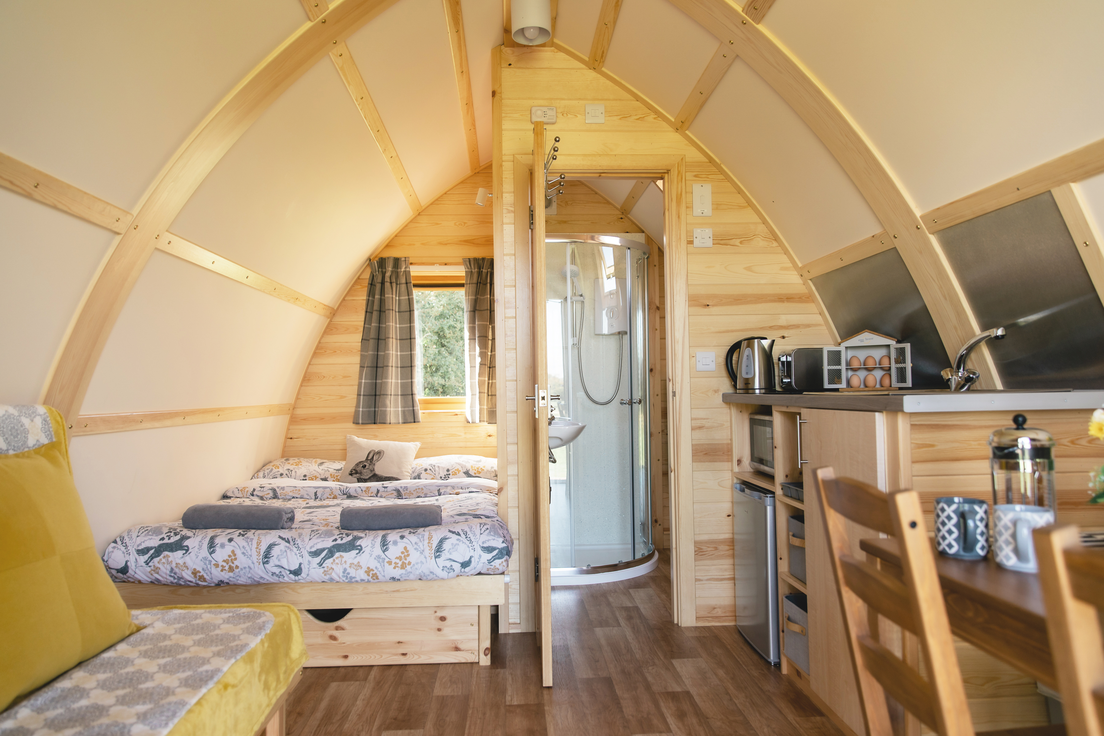 Inside of a running water deluxe cabin
